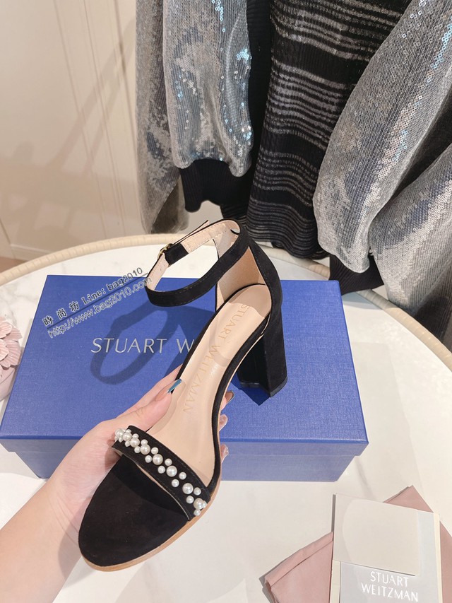 STUART WEITZMAN經典款高跟涼鞋 一字帶珍珠涼鞋 dx3258